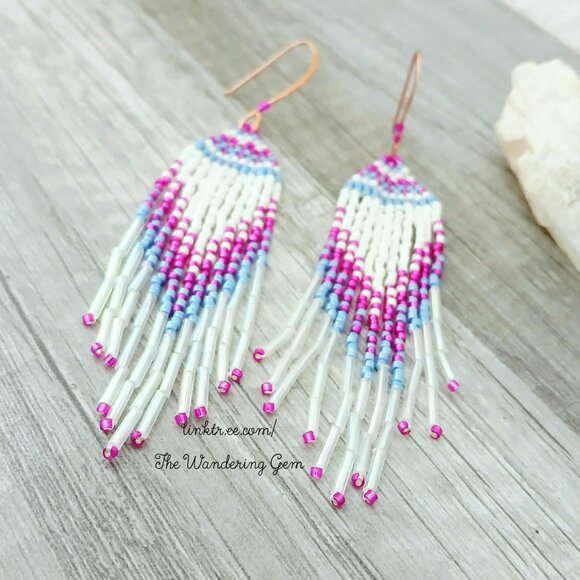 Boho Chic Beaded Fringe Cascade Shoulder Duster Dangle Earrings 4" - Picture 7 of 8